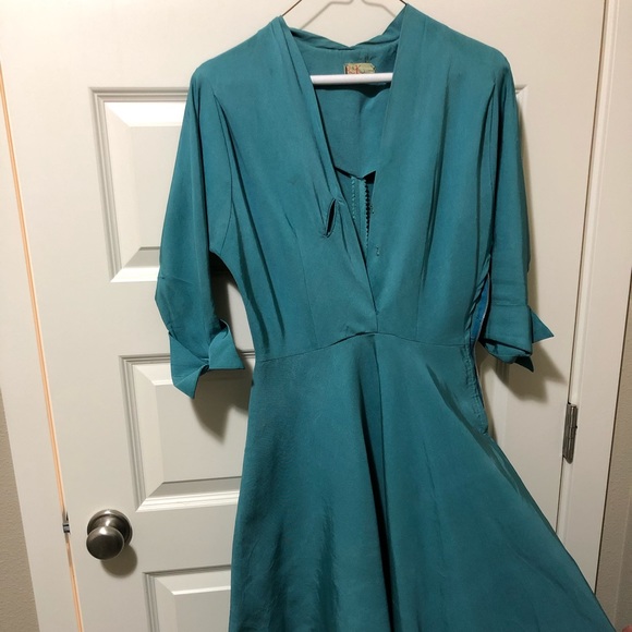 Vintage 1950’s authentic teal dress A-line - Picture 6 of 14